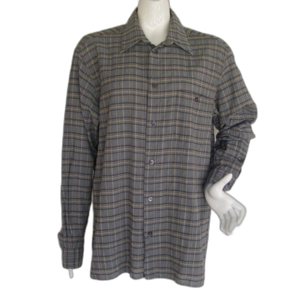 ERMENEGILDO ZEGNA Shirt, L, Linen blend, Plaid, Long sleeves